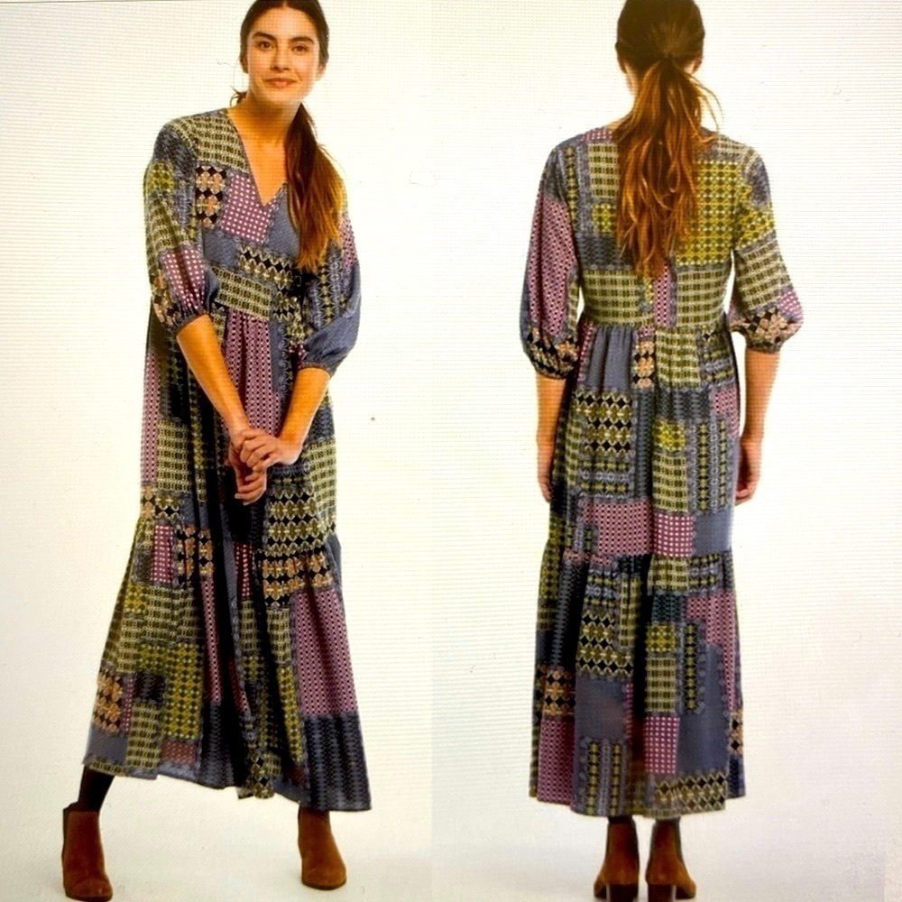 Ellos Maxi Dress Womens Plus Sz 22 Tiered patchwork Cottage Core Avanteguard